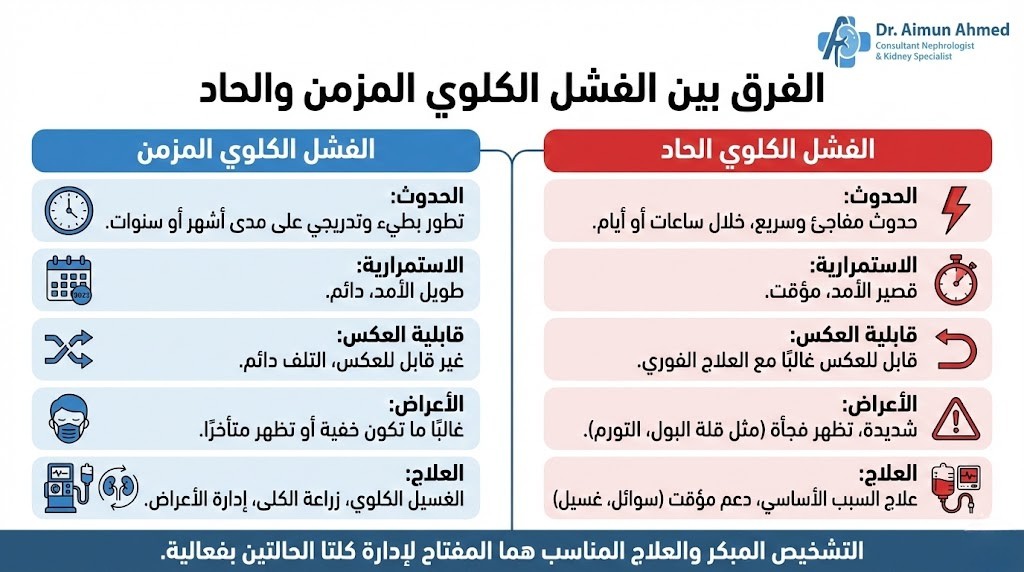 الفرق بين الفشل الكلوي الحاد والمزمن